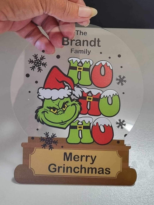 Personalized Perspex Christmas snow globes, Grinch, Sisters, Initial, Santa and Reindeer