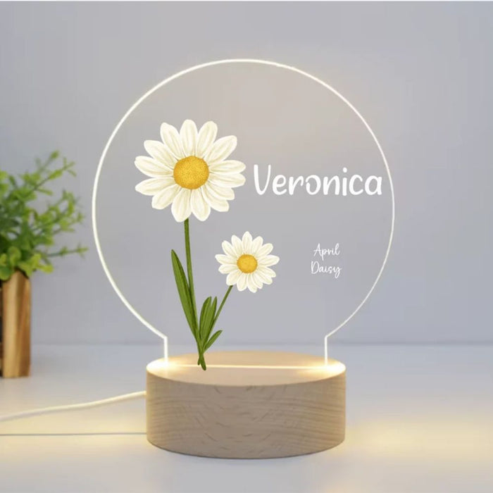 Personalised Birth Month Flower LED Night Light