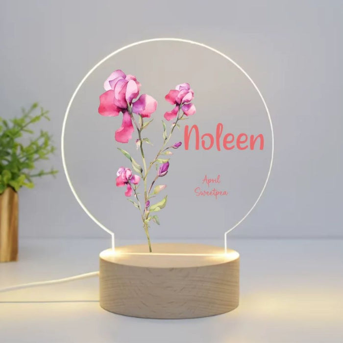 Personalised Birth Month Flower LED Night Light