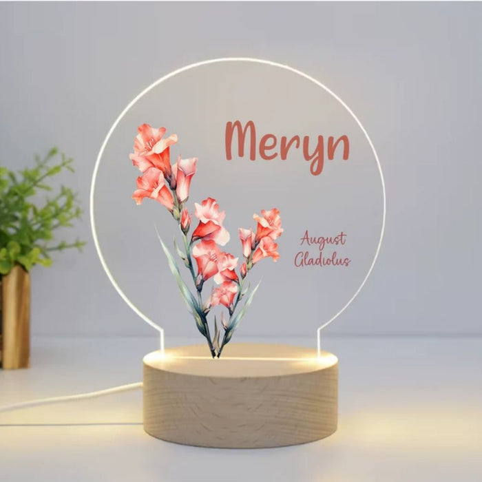Personalised Birth Month Flower LED Night Light