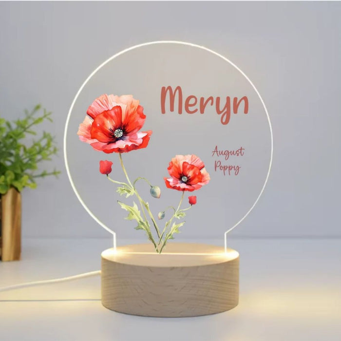 Personalised Birth Month Flower LED Night Light