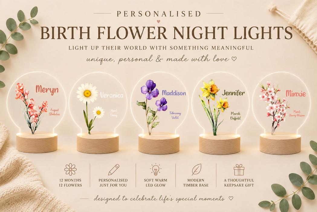 Personalised Birth Month Flower LED Night Light