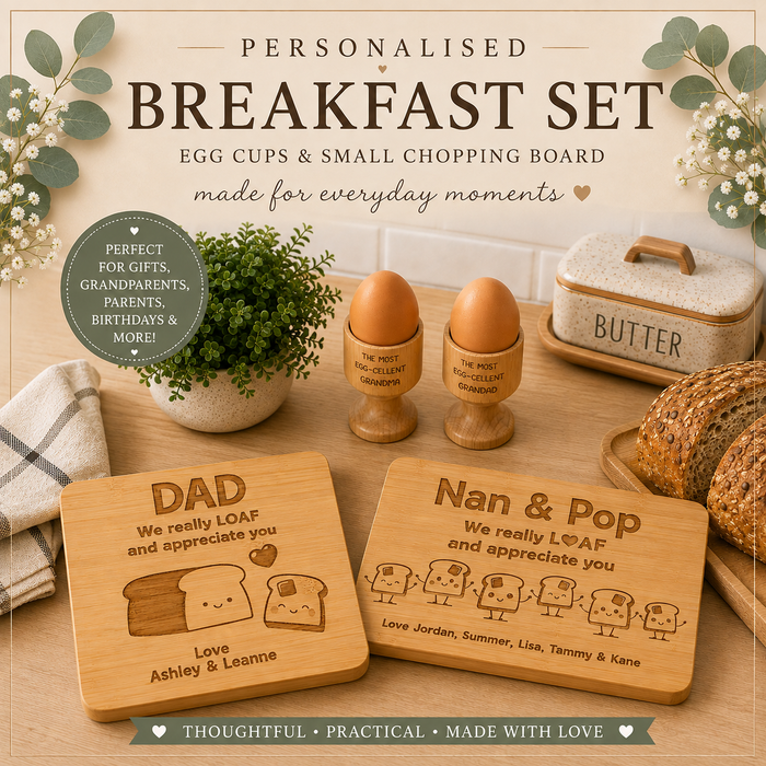 Personalised Breakfast Set | Egg Cups & Small Chopping Board
