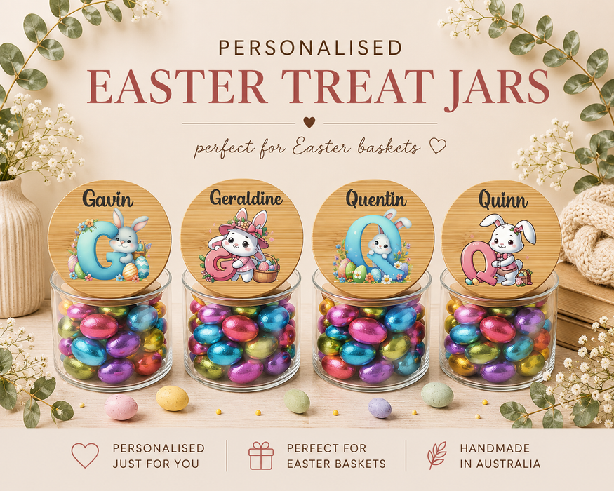 Personalised Easter Treat Jar with Pink or Blue Initial – Easter Chocolate Gift for Kids