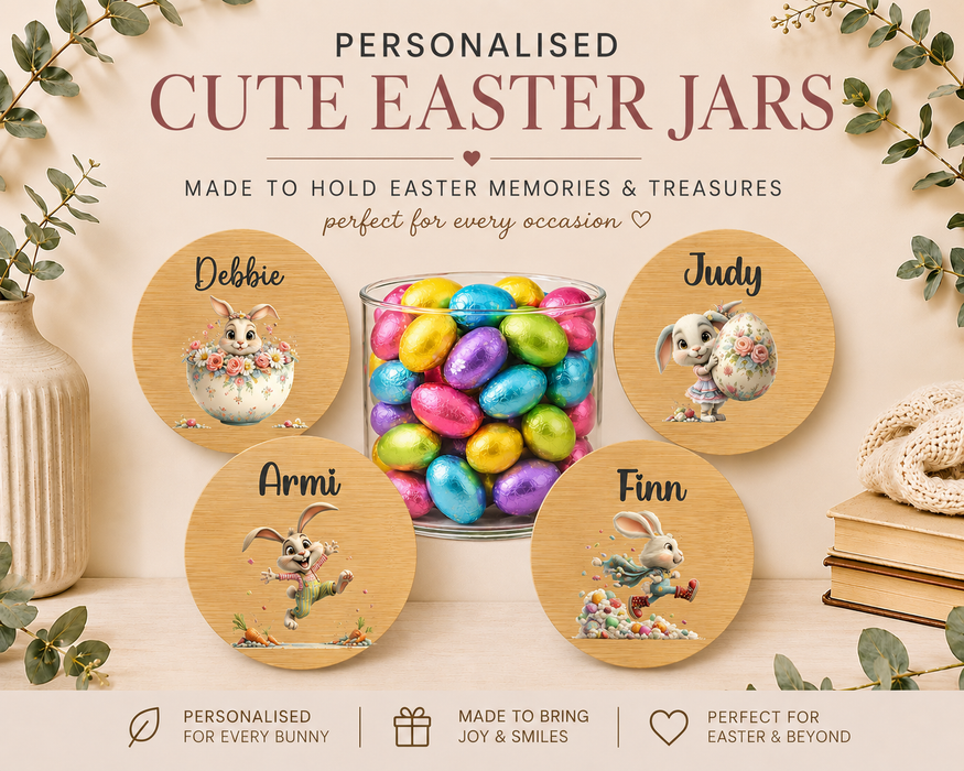 Personalised Cutesy Easter Bunny Treat Jar | Custom Easter Gift for Kids