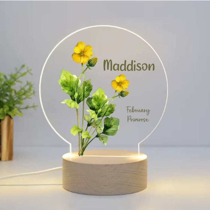Personalised Birth Month Flower LED Night Light