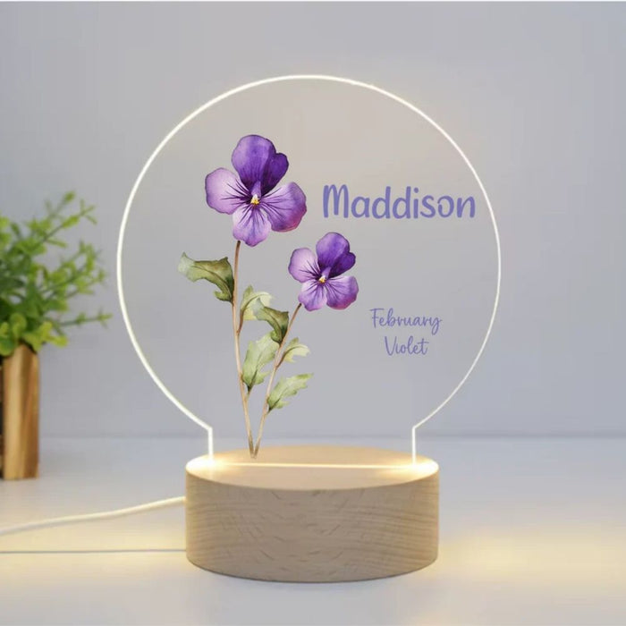 Personalised Birth Month Flower LED Night Light