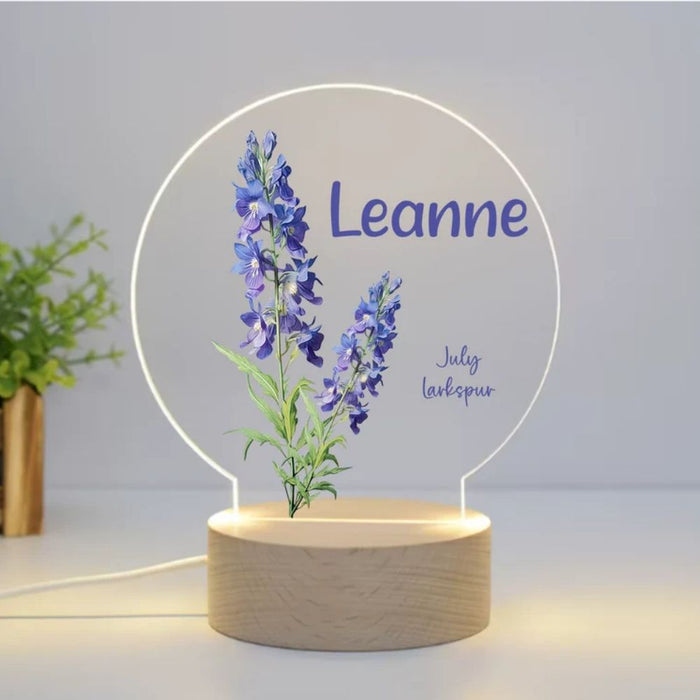 Personalised Birth Month Flower LED Night Light