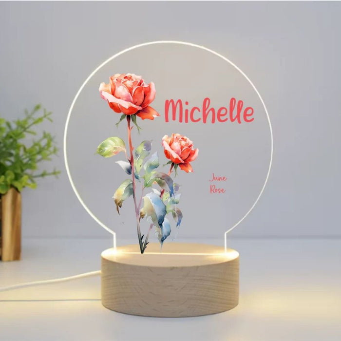 Personalised Birth Month Flower LED Night Light