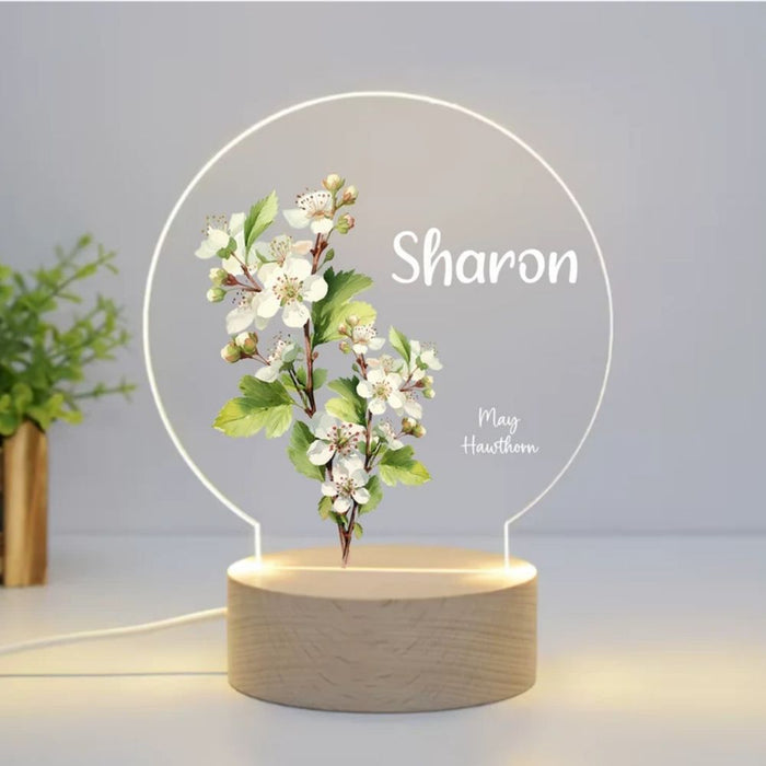 Personalised Birth Month Flower LED Night Light