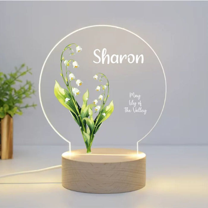 Personalised Birth Month Flower LED Night Light