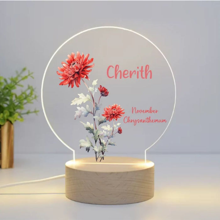 Personalised Birth Month Flower LED Night Light