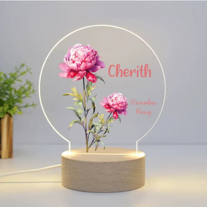 Personalised Birth Month Flower LED Night Light