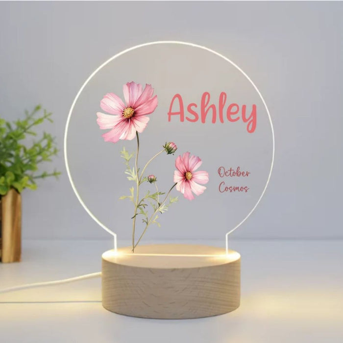 Personalised Birth Month Flower LED Night Light