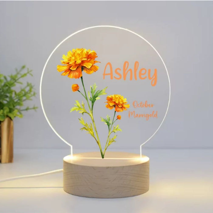 Personalised Birth Month Flower LED Night Light