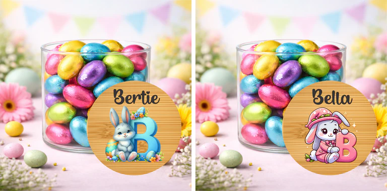 Personalised Easter Treat Jar with Pink or Blue Initial – Easter Chocolate Gift for Kids