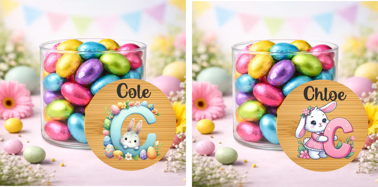 Personalised Easter Treat Jar with Pink or Blue Initial – Easter Chocolate Gift for Kids