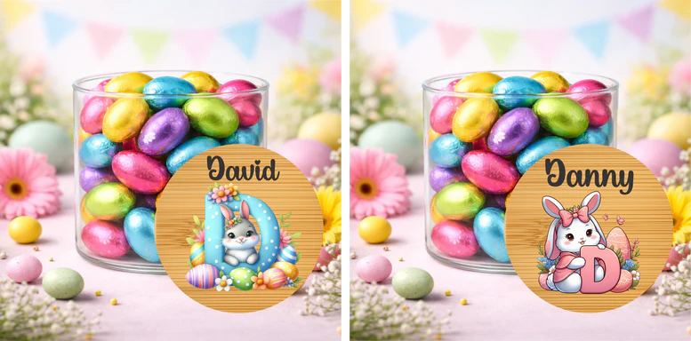 Personalised Easter Treat Jar with Pink or Blue Initial – Easter Chocolate Gift for Kids