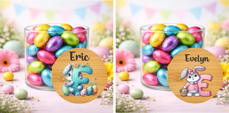 Personalised Easter Treat Jar with Pink or Blue Initial – Easter Chocolate Gift for Kids