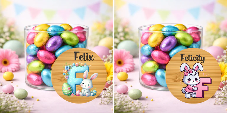 Personalised Easter Treat Jar with Pink or Blue Initial – Easter Chocolate Gift for Kids