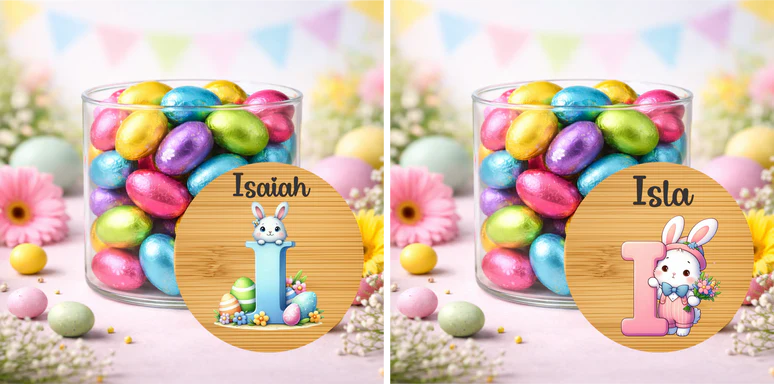 Personalised Easter Treat Jar with Pink or Blue Initial – Easter Chocolate Gift for Kids