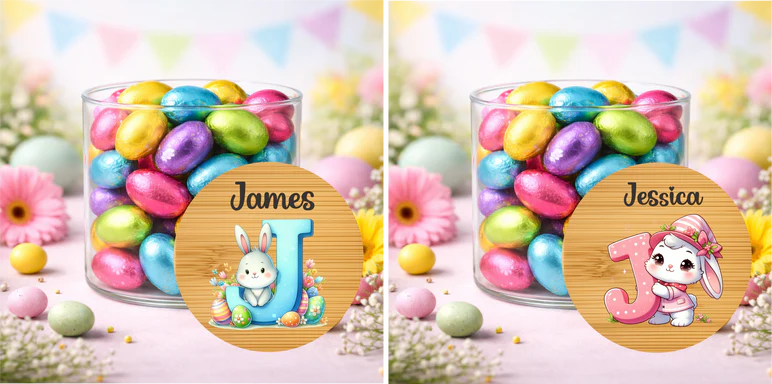 Personalised Easter Treat Jar with Pink or Blue Initial – Easter Chocolate Gift for Kids