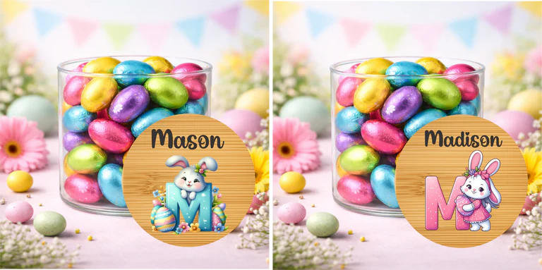 Personalised Easter Treat Jar with Pink or Blue Initial – Easter Chocolate Gift for Kids