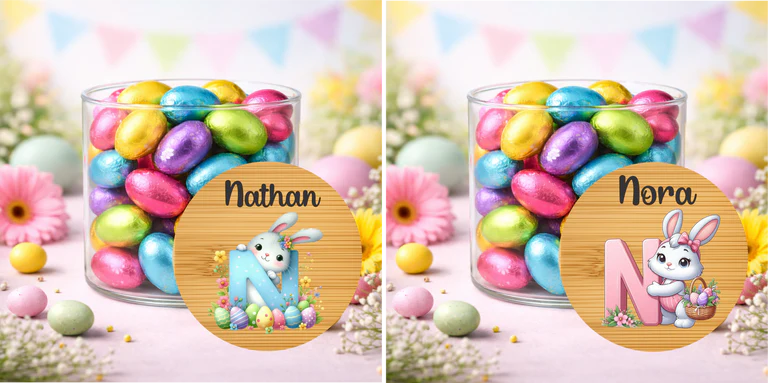 Personalised Easter Treat Jar with Pink or Blue Initial – Easter Chocolate Gift for Kids