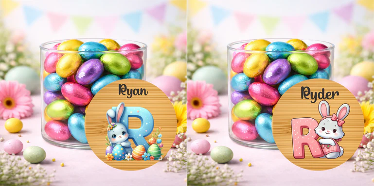 Personalised Easter Treat Jar with Pink or Blue Initial – Easter Chocolate Gift for Kids