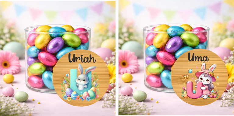 Personalised Easter Treat Jar with Pink or Blue Initial – Easter Chocolate Gift for Kids
