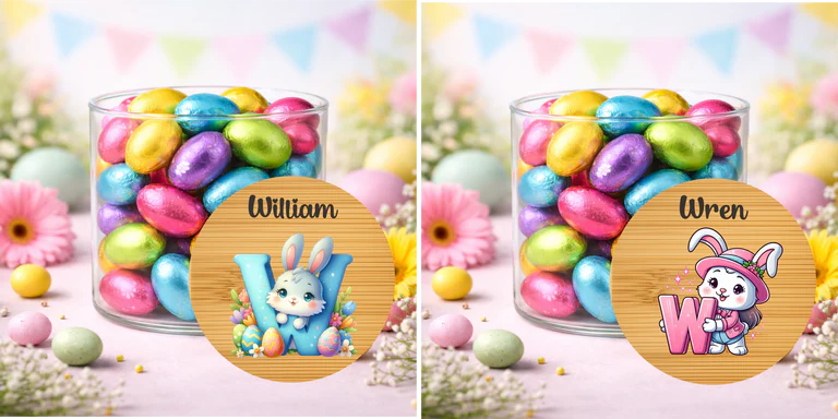 Personalised Easter Treat Jar with Pink or Blue Initial – Easter Chocolate Gift for Kids