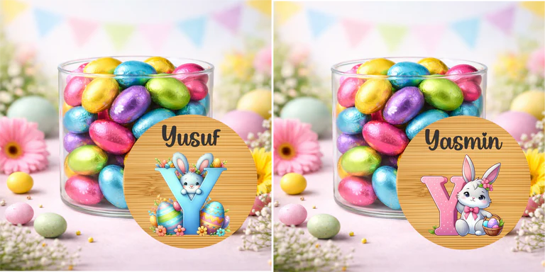 Personalised Easter Treat Jar with Pink or Blue Initial – Easter Chocolate Gift for Kids