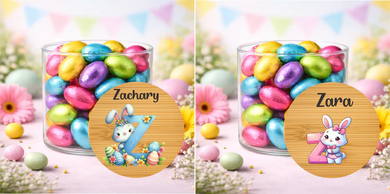 Personalised Easter Treat Jar with Pink or Blue Initial – Easter Chocolate Gift for Kids