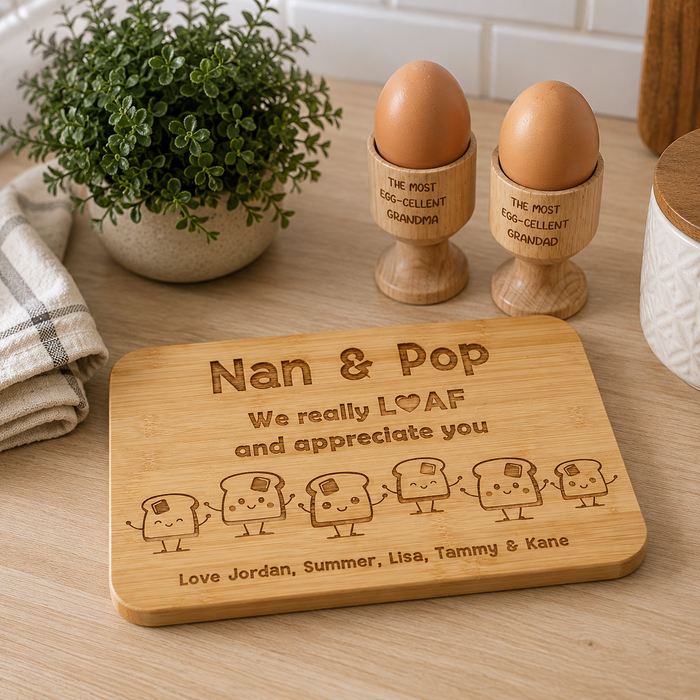 Personalised Breakfast Set | Egg Cups & Small Chopping Board