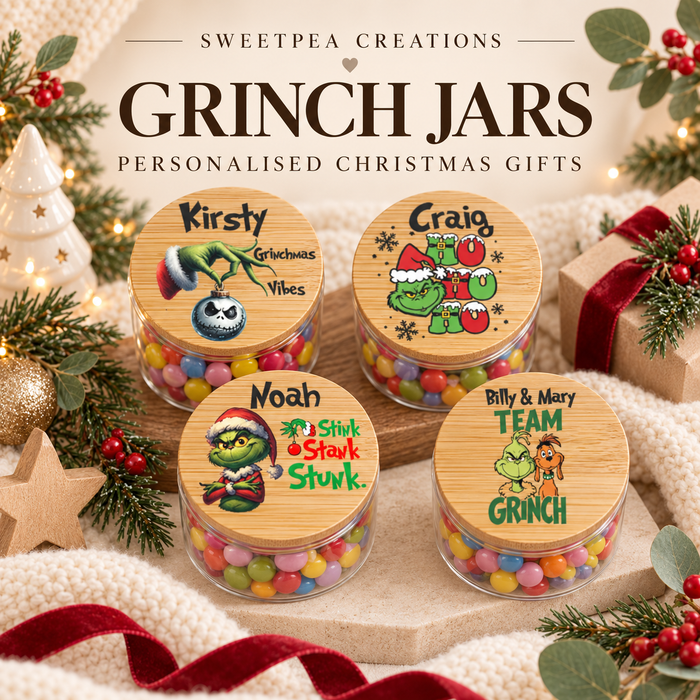 Personalised Grinch Christmas Lolly Jars | Christmas Gifts