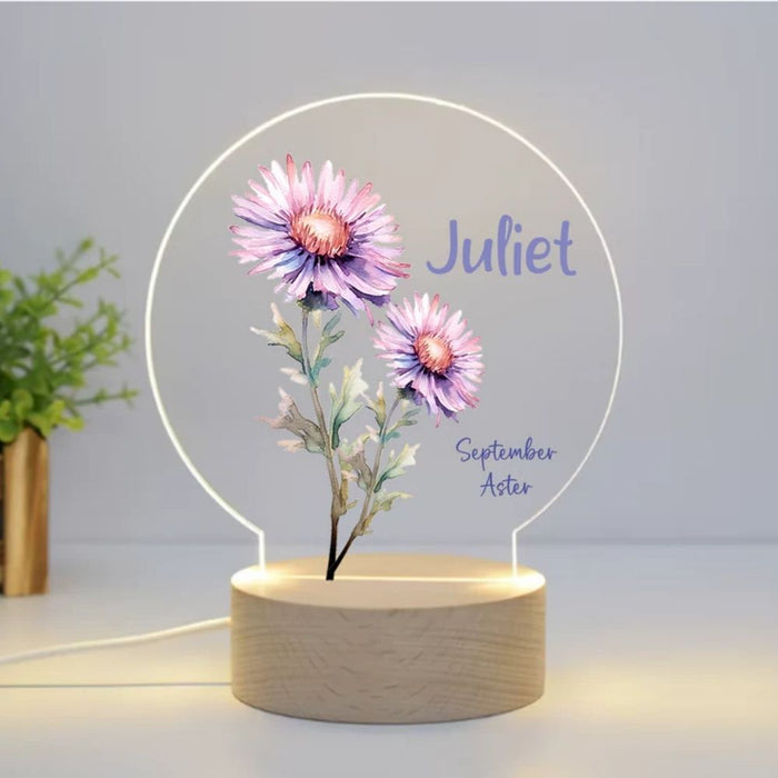 Personalised Birth Month Flower LED Night Light