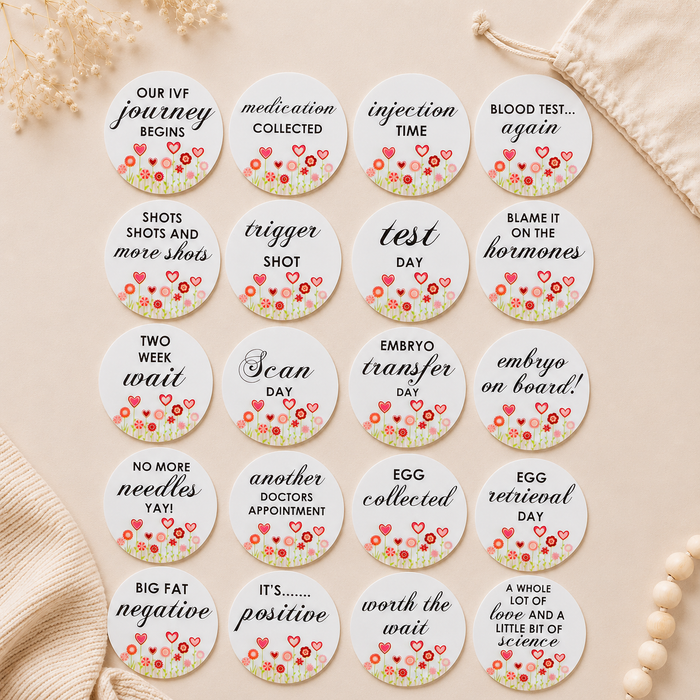 IVF milestone discs designed to document your fertility and pregnancy journey