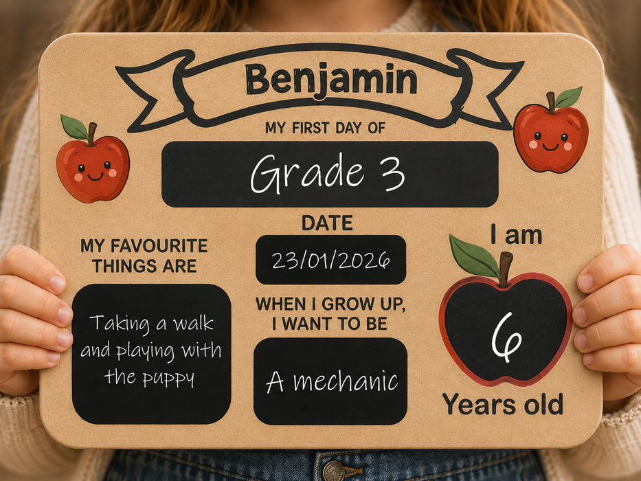 Apple personalised first day of school board