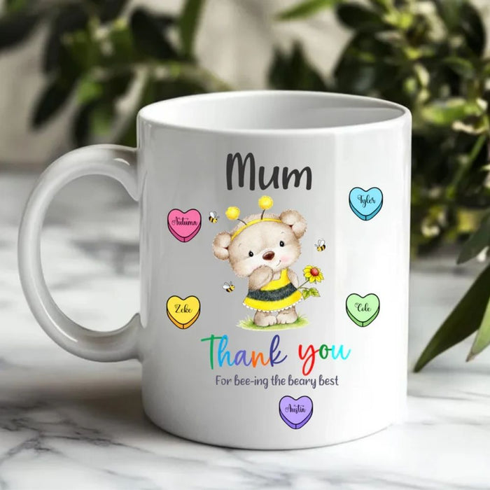 Personalised mug for Mum and Nan featuring custom name and bee design made in Australia