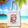 Personalised Christmas tote bag featuring a cute elephant wearing a Santa hat with custom name.