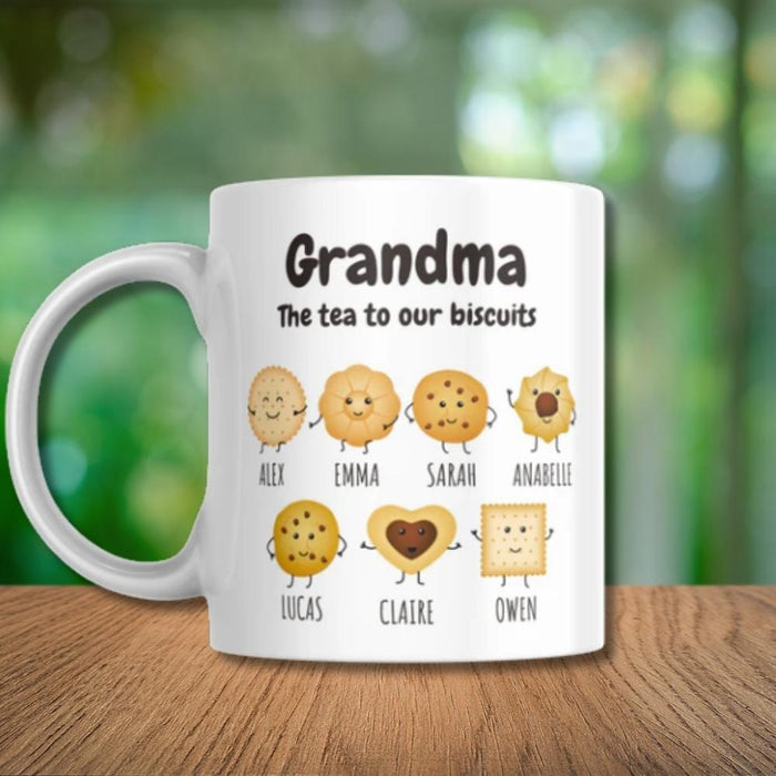 Personalised mug for Mum and Nan featuring custom name and cookies design made in Australia