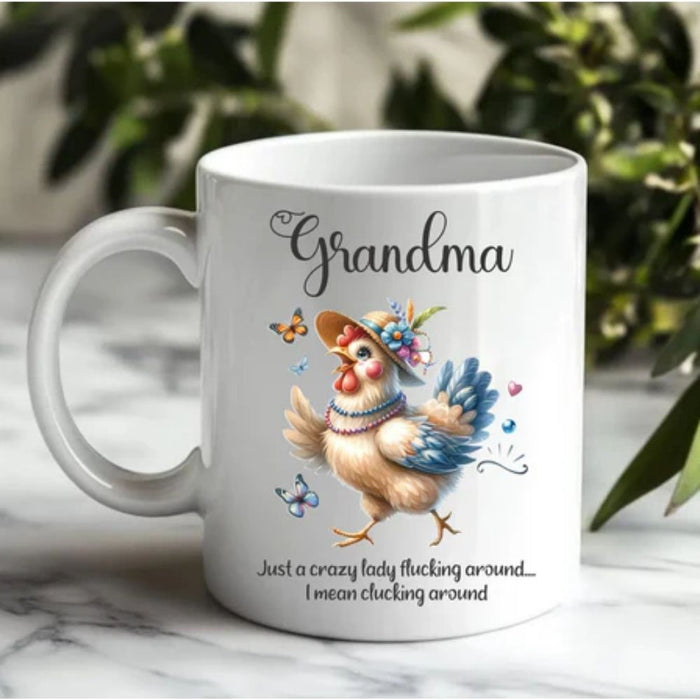Personalised mug for Mum and Nan featuring custom name and chicken design made in Australia