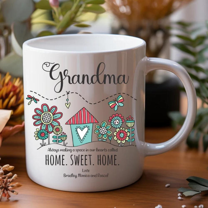 Personalised mug for Mum and Nan featuring custom name and home design made in Australia
