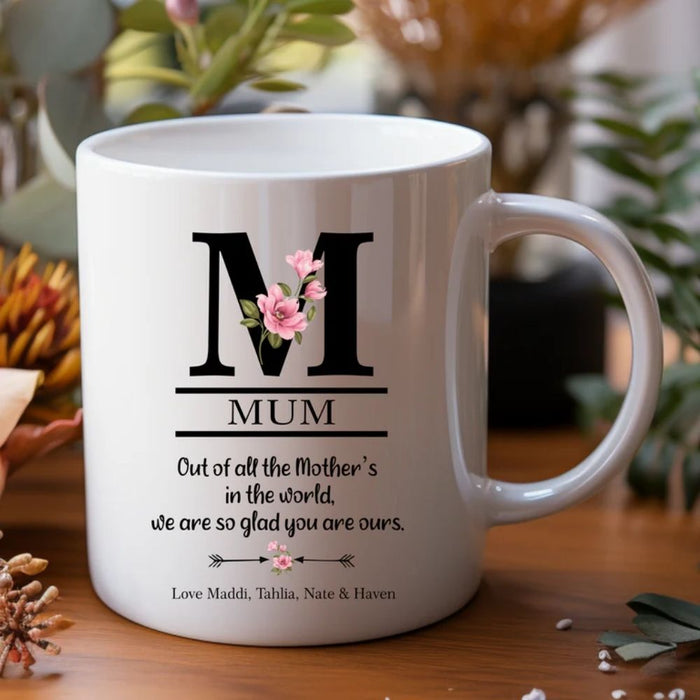 Personalised mug for Mum and Nan featuring custom name and initial design made in Australia