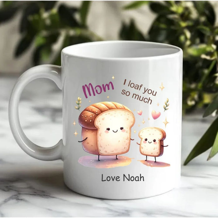 Personalised mug for Mum and Nan featuring custom name and bread loaf design made in Australia