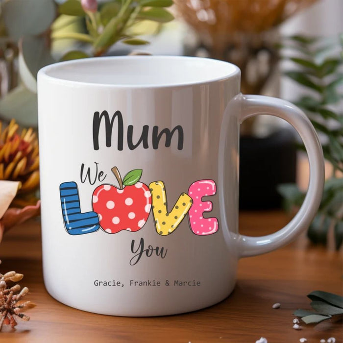 Personalised mug for Mum and Nan featuring custom name and love design made in Australia