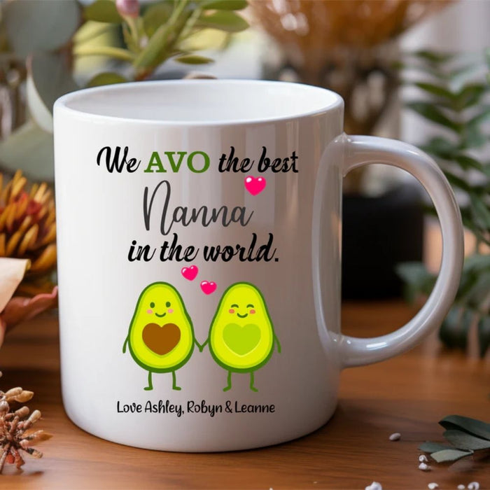 Personalised mug for Mum and Nan featuring custom name and avocado design made in Australia