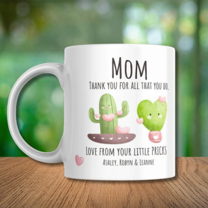 Personalised mug for Mum and Nan featuring custom name and cactus design made in Australia