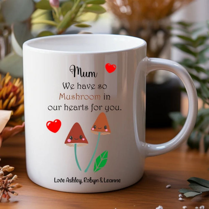 Personalised mug for Mum and Nan featuring custom name and mushrooms design made in Australia