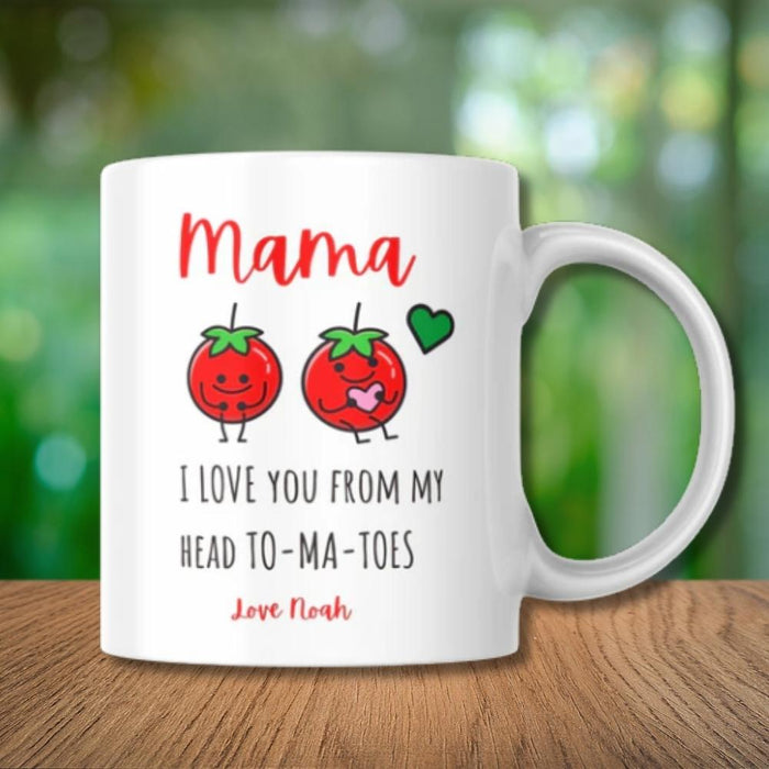 Personalised mug for Mum and Nan featuring custom name and tomatoes design made in Australia